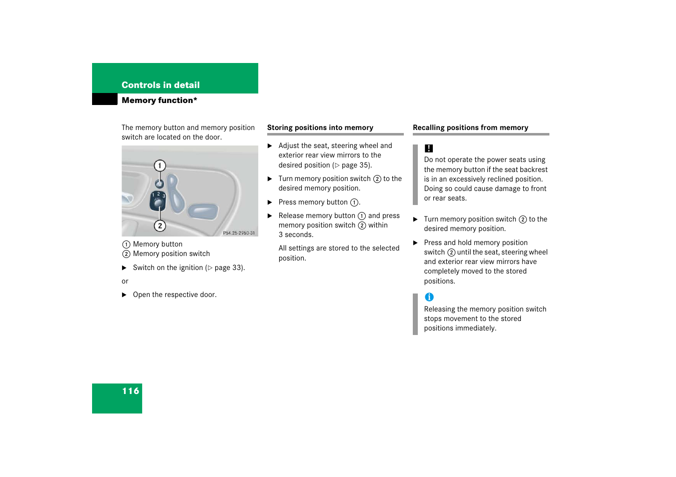 Storing (memory function*):positions into memory | Mercedes-Benz 2006 C-Class User Manual | Page 117 / 474