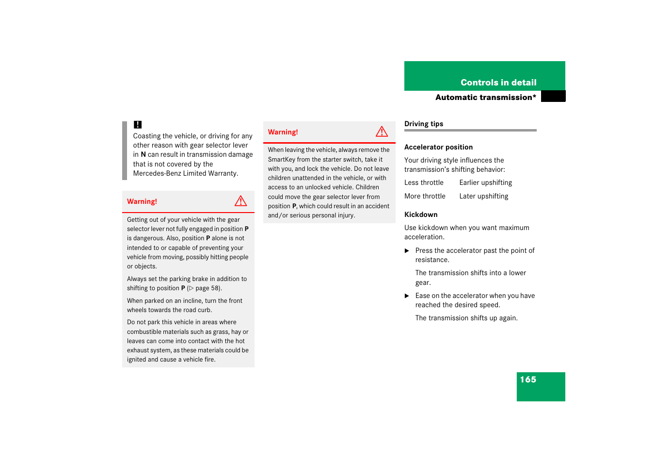 Driving tips | Mercedes-Benz 2006 C-Class User Manual | Page 166 / 474