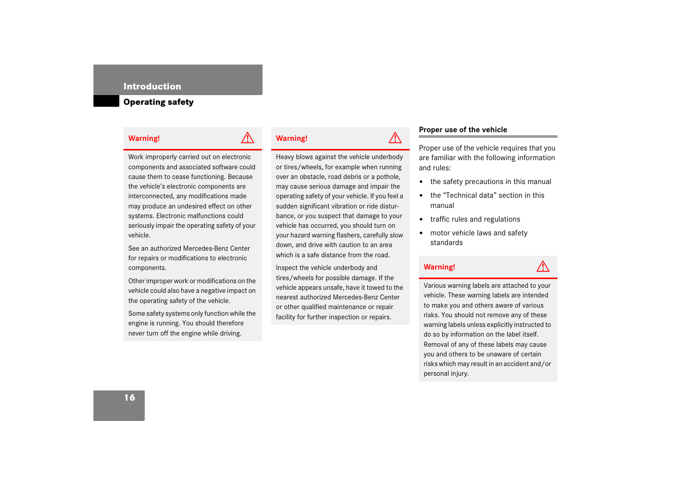 Operating syfety, Proper use of the vehicle, Operating safety | Mercedes-Benz 2006 C-Class User Manual | Page 17 / 474