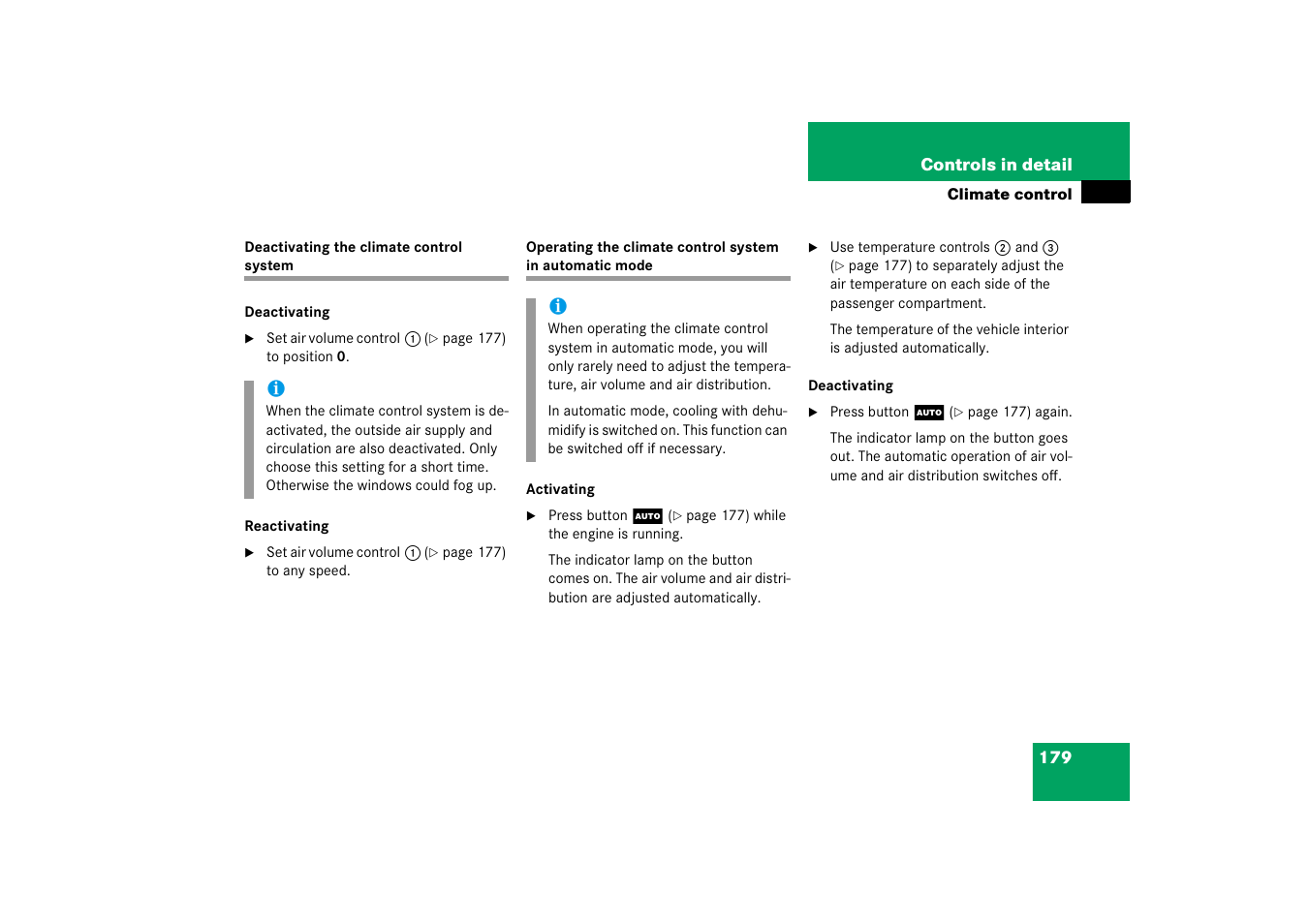 Deactivating the climate control system | Mercedes-Benz 2006 C-Class User Manual | Page 180 / 474