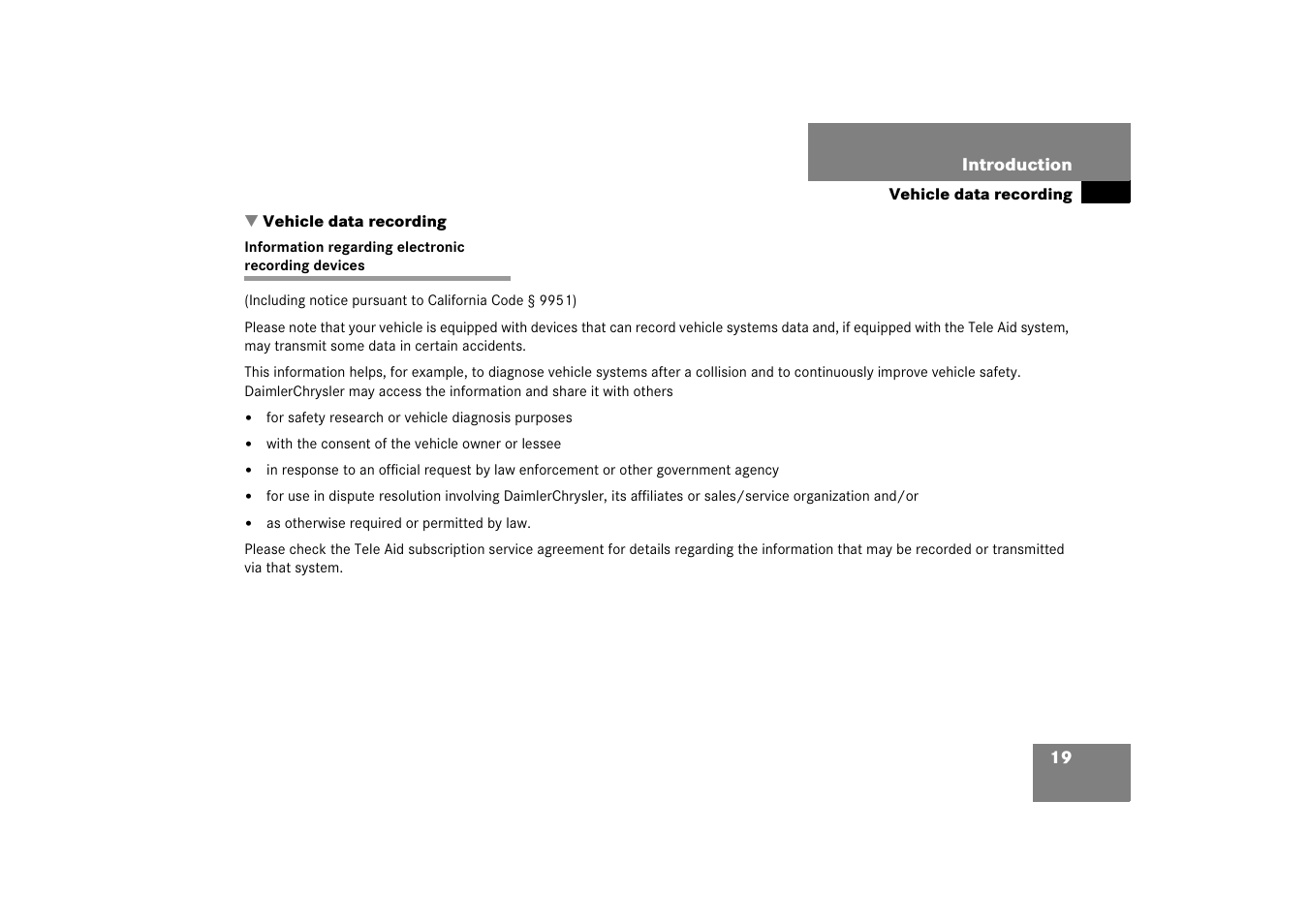 Vehicle data recording, Information regarding electronic recording devices | Mercedes-Benz 2006 C-Class User Manual | Page 20 / 474