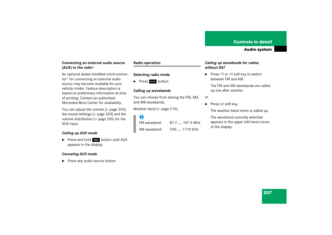 Audio system:radio operation, Radio operation | Mercedes-Benz 2006 C-Class User Manual | Page 208 / 474