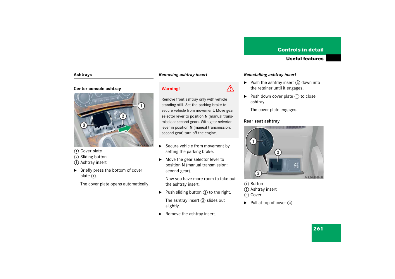 Ashtrays | Mercedes-Benz 2006 C-Class User Manual | Page 262 / 474