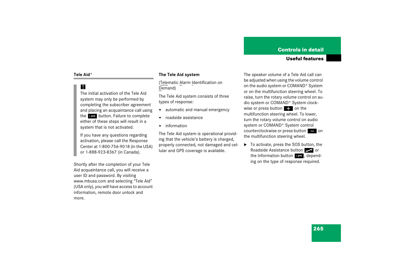 Tele aid | Mercedes-Benz 2006 C-Class User Manual | Page 266 / 474