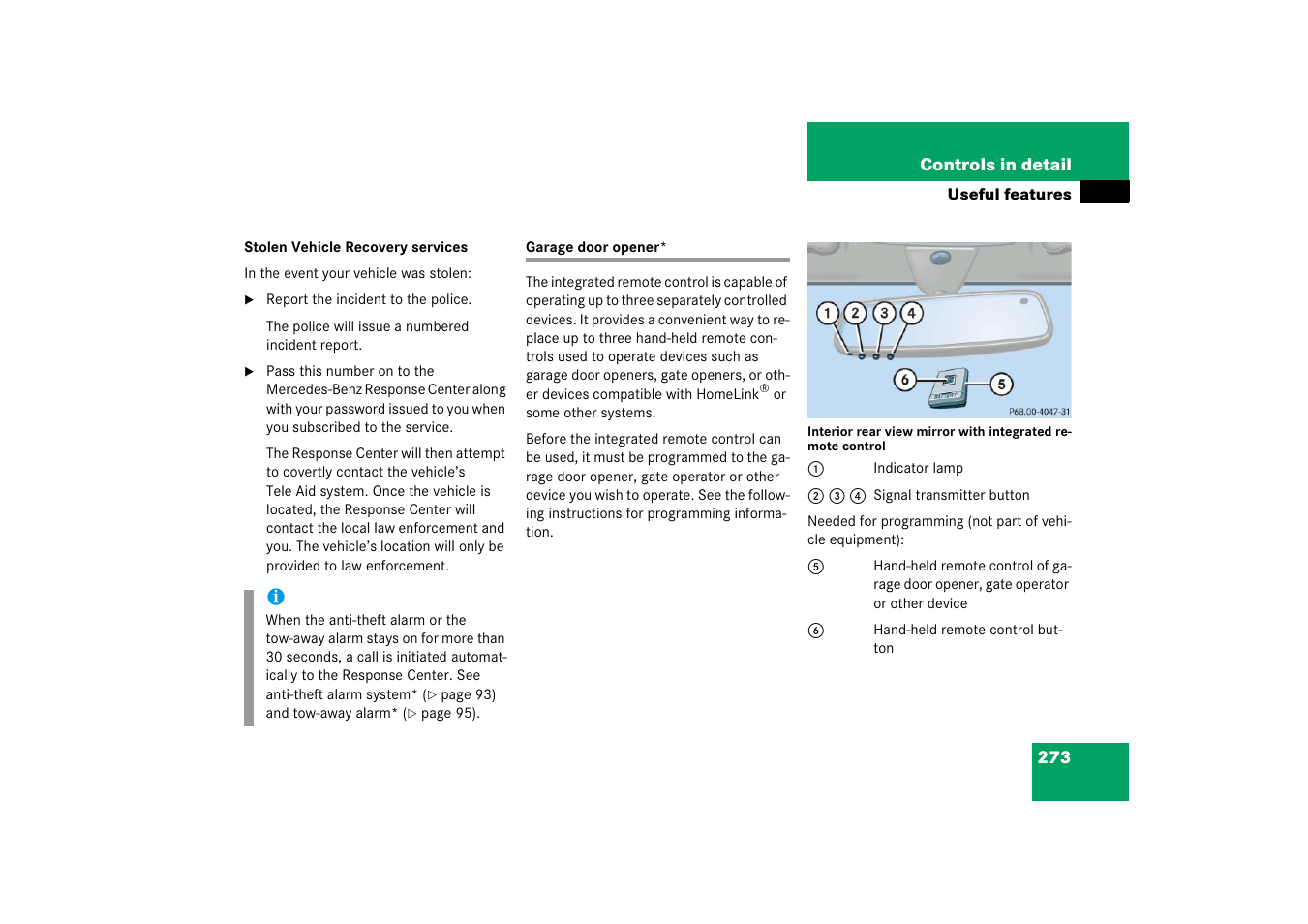 Garage door opener | Mercedes-Benz 2006 C-Class User Manual | Page 274 / 474
