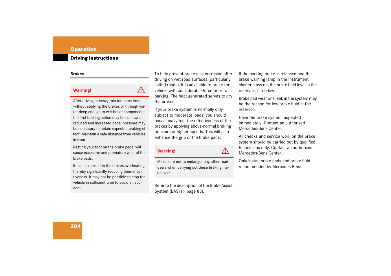 Brakes | Mercedes-Benz 2006 C-Class User Manual | Page 285 / 474