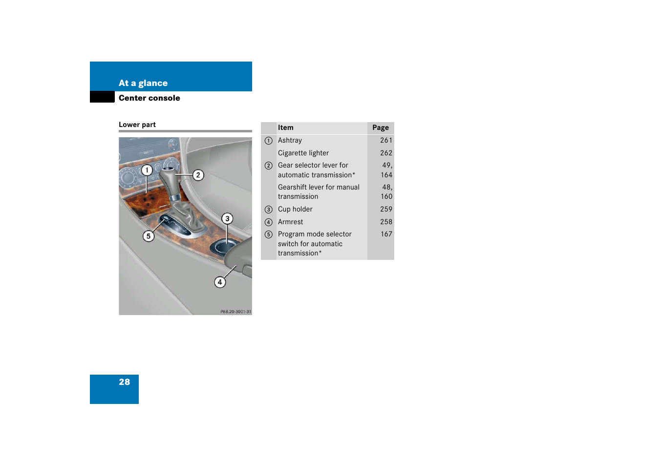 Center console-lower part, Lower part | Mercedes-Benz 2006 C-Class User Manual | Page 29 / 474