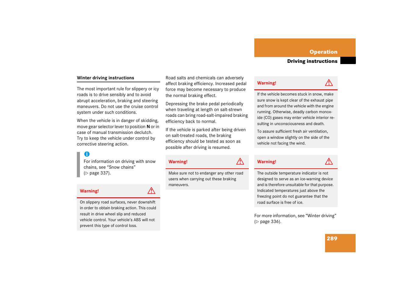 Winter driving instructions | Mercedes-Benz 2006 C-Class User Manual | Page 290 / 474