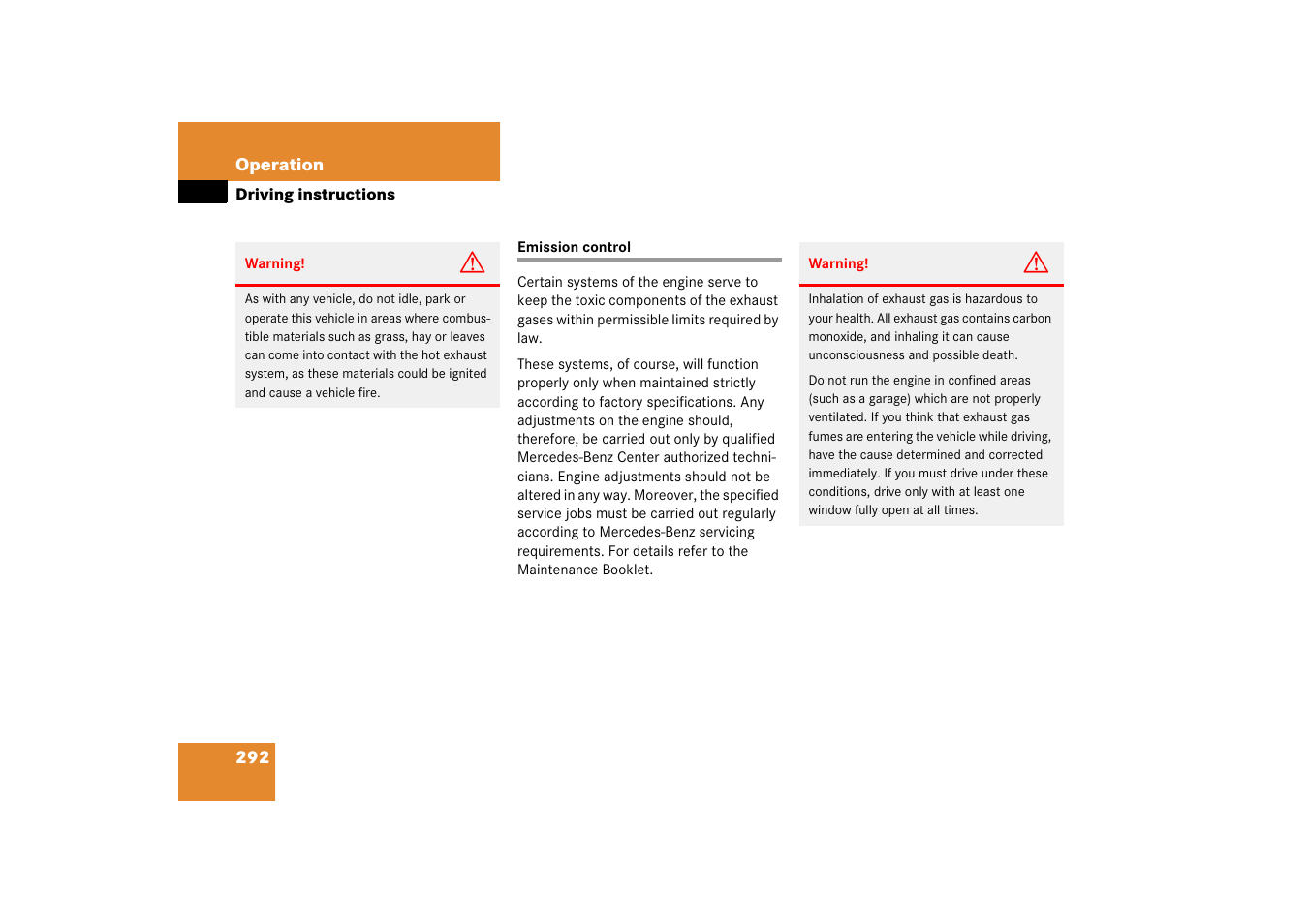 Emission control | Mercedes-Benz 2006 C-Class User Manual | Page 293 / 474