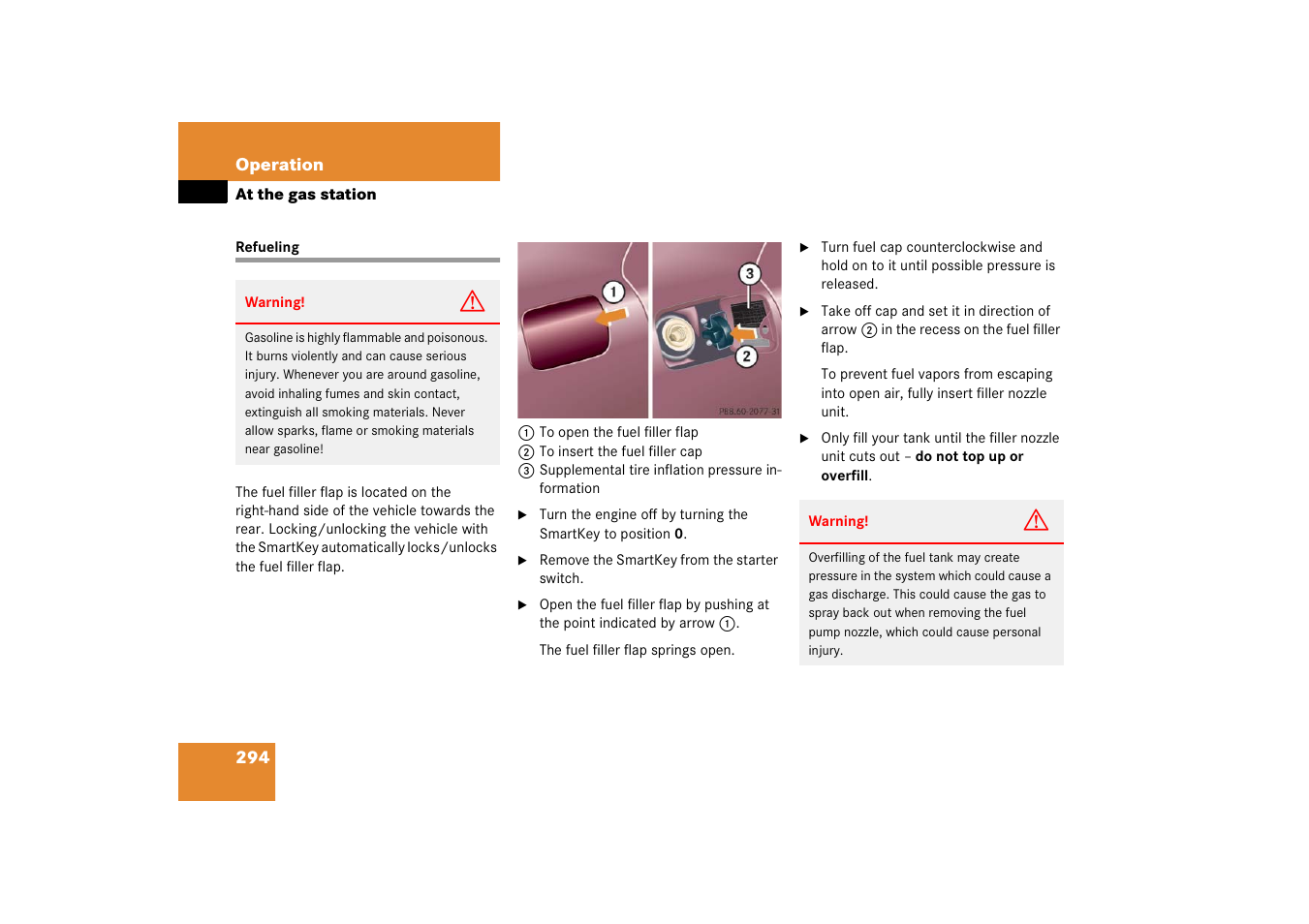 At the gas station, Refueling | Mercedes-Benz 2006 C-Class User Manual | Page 295 / 474