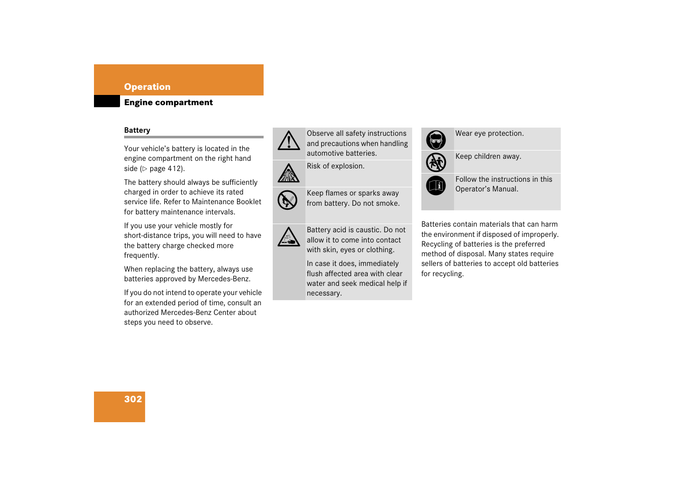 Battery, vehicle, Battery | Mercedes-Benz 2006 C-Class User Manual | Page 303 / 474