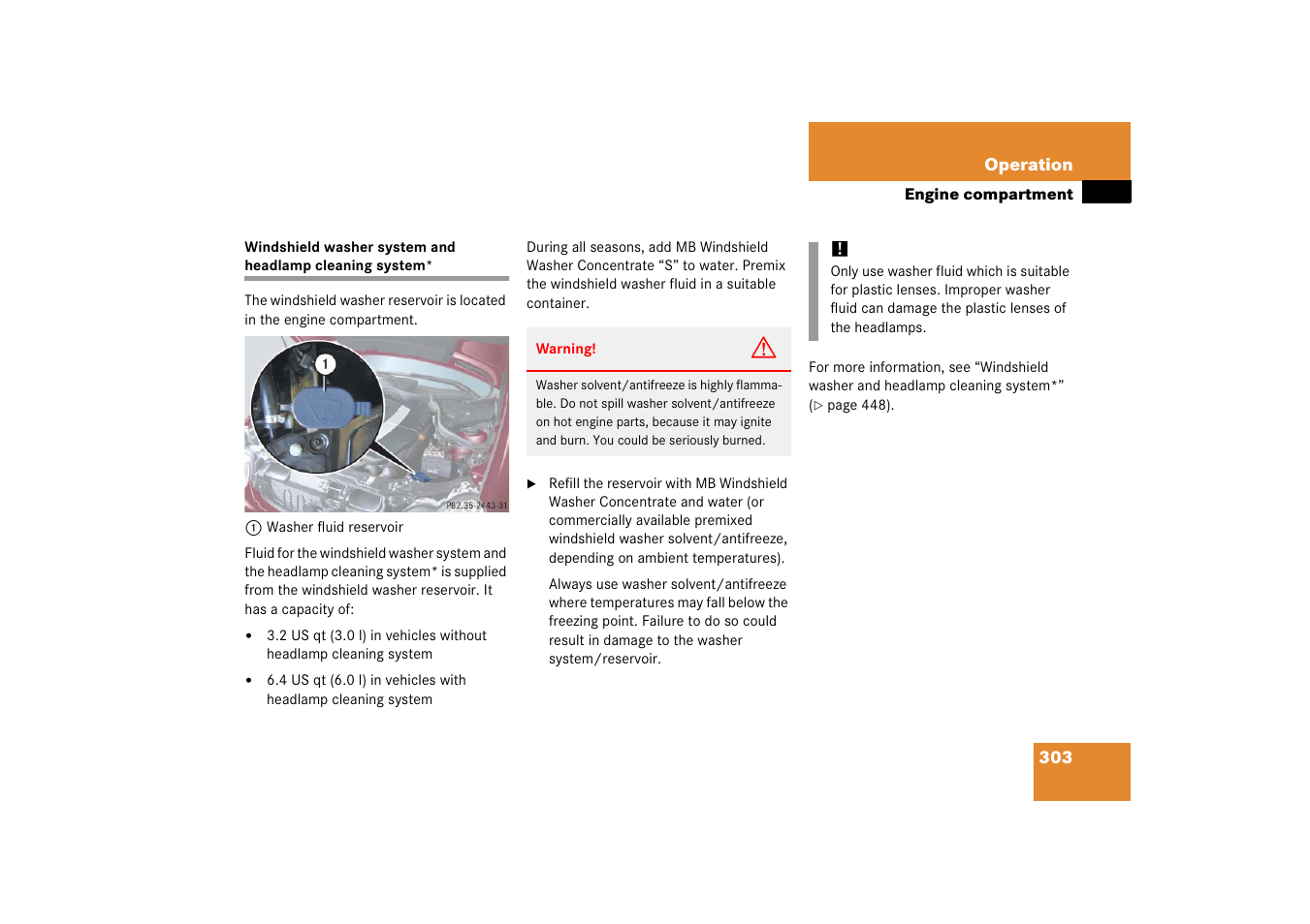 Windshield:washer fluid | Mercedes-Benz 2006 C-Class User Manual | Page 304 / 474