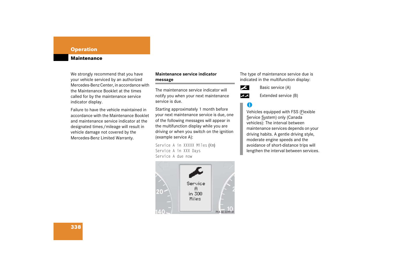 Maintenance, Maintenance:service indicator message, Maintenance service indicator message | Mercedes-Benz 2006 C-Class User Manual | Page 339 / 474