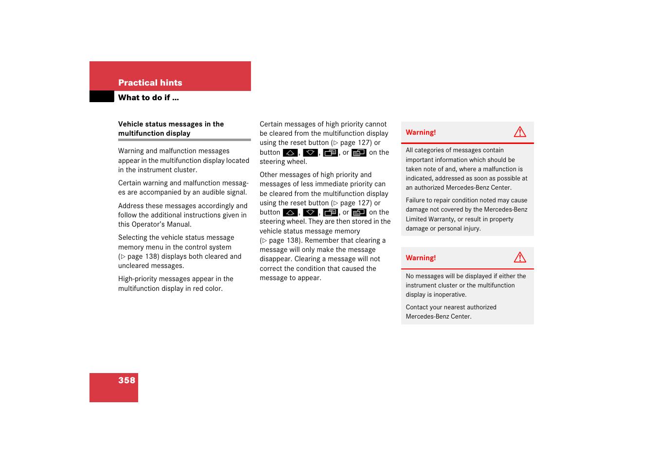 Displays:vehicle status messages memory | Mercedes-Benz 2006 C-Class User Manual | Page 359 / 474