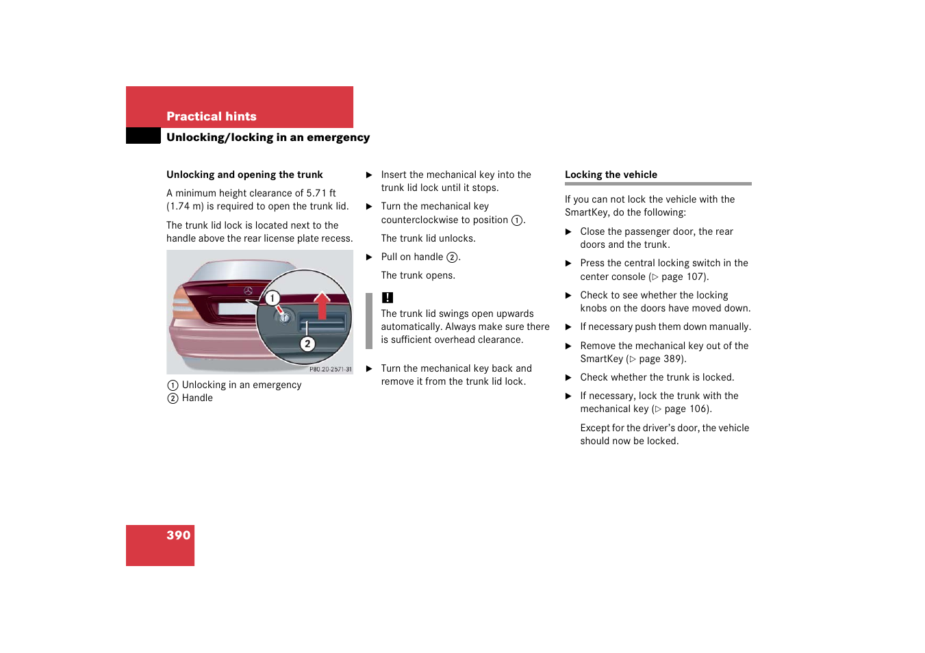 Vehicle:locking/unlocking in an emergency, Locking the vehicle, Door | Mercedes-Benz 2006 C-Class User Manual | Page 391 / 474