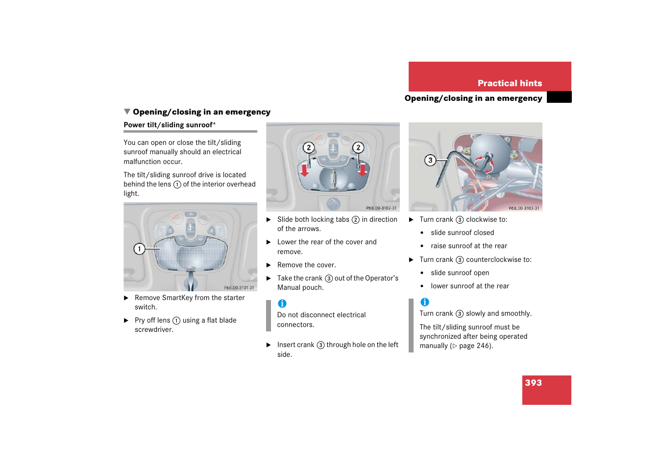 Opening/closing in an emergency, Power tilt/sliding sunroof | Mercedes-Benz 2006 C-Class User Manual | Page 394 / 474