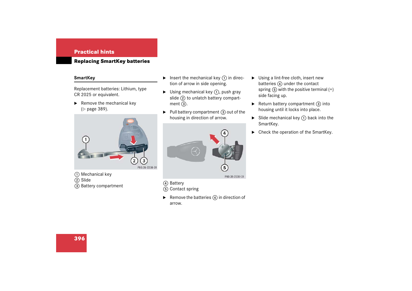 Batteries, smartkey:changing, Smartkey | Mercedes-Benz 2006 C-Class User Manual | Page 397 / 474