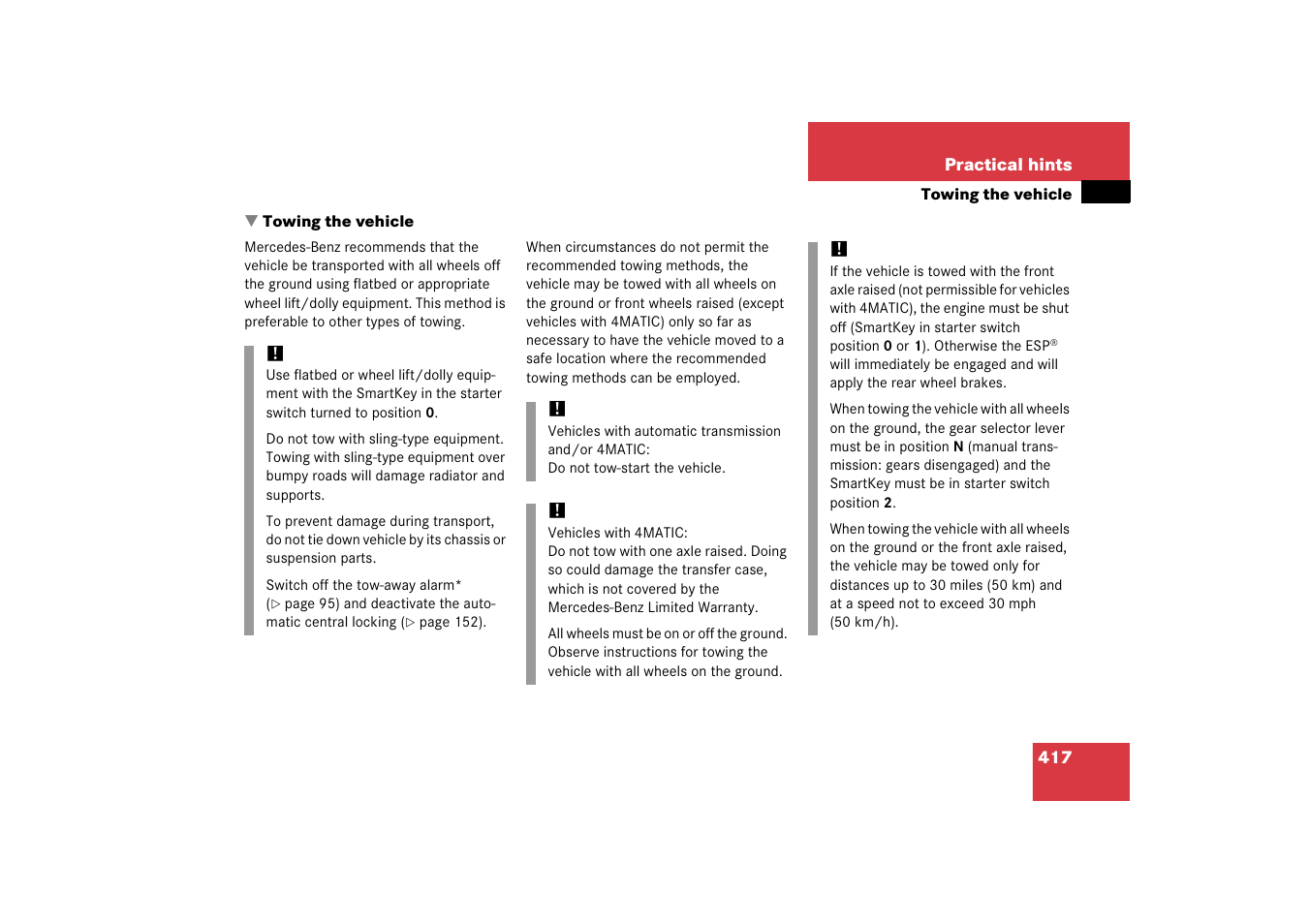 Towing the vehicle | Mercedes-Benz 2006 C-Class User Manual | Page 418 / 474
