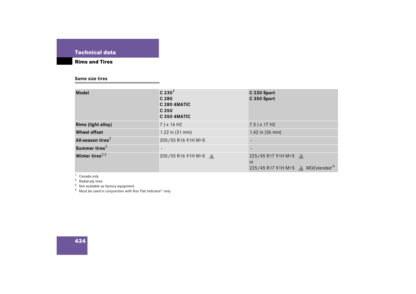 Same size tires | Mercedes-Benz 2006 C-Class User Manual | Page 435 / 474