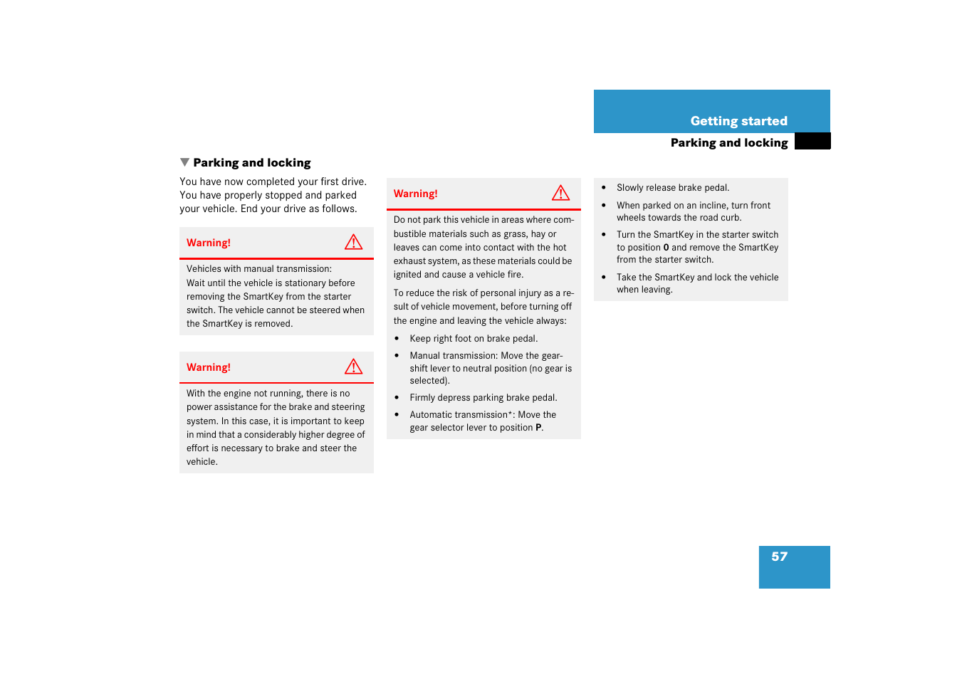 Parking, Parking and locking | Mercedes-Benz 2006 C-Class User Manual | Page 58 / 474