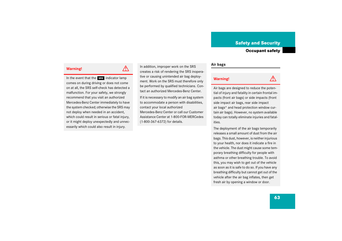 Air bags | Mercedes-Benz 2006 C-Class User Manual | Page 64 / 474