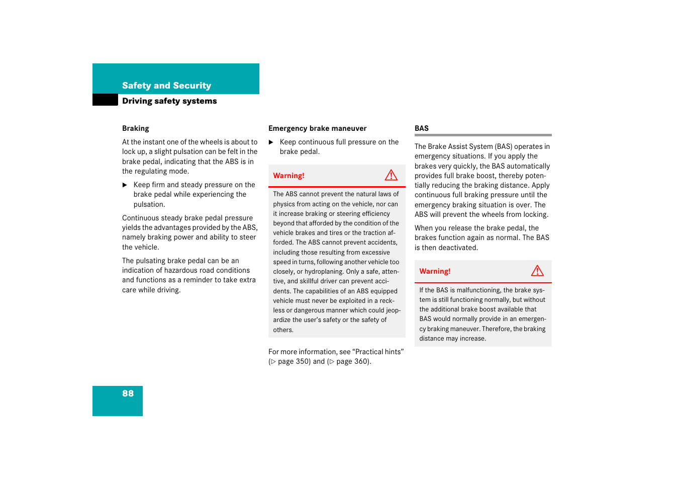Driving safety systems:bas | Mercedes-Benz 2006 C-Class User Manual | Page 89 / 474