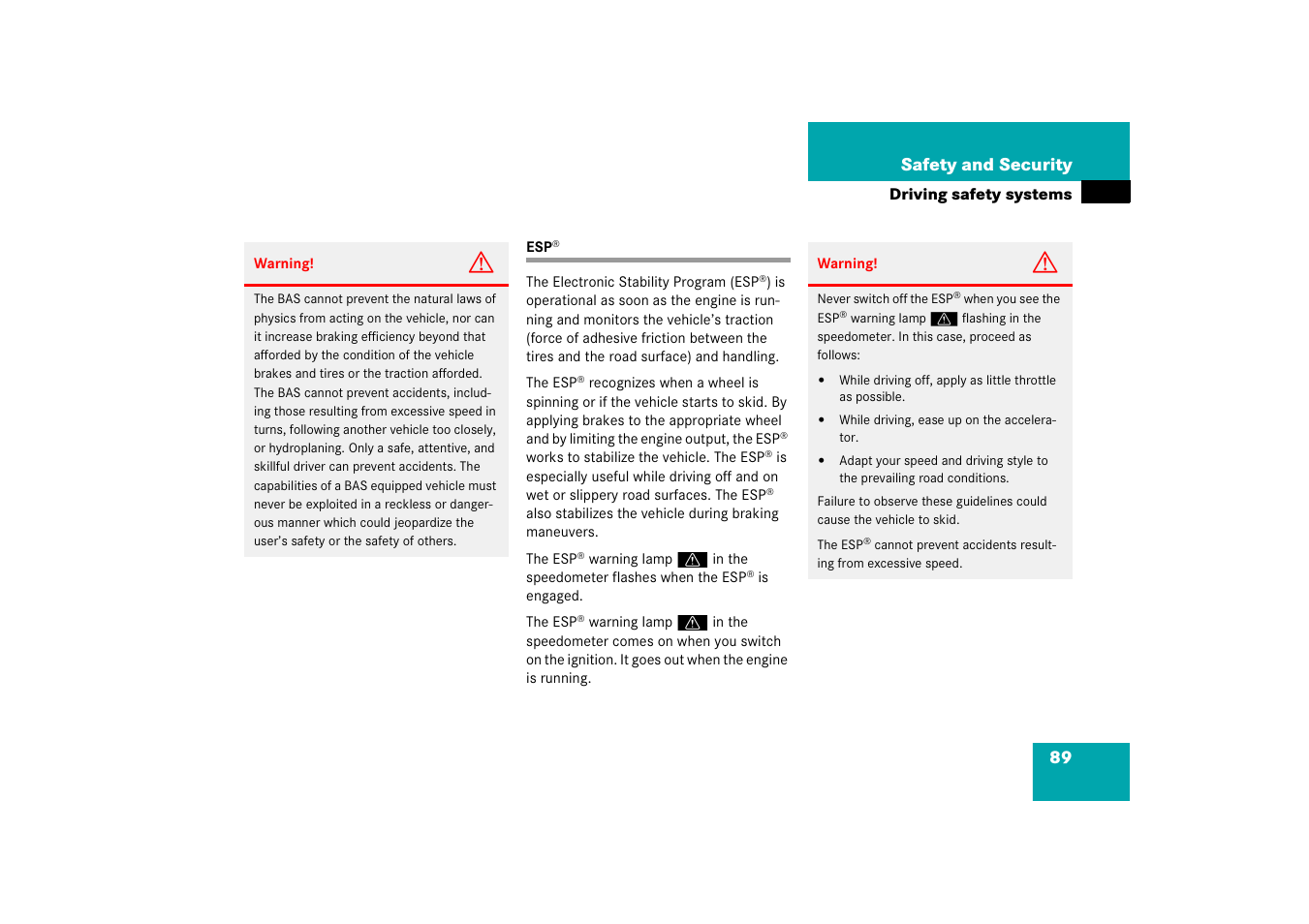 Driving safety systems:esp | Mercedes-Benz 2006 C-Class User Manual | Page 90 / 474
