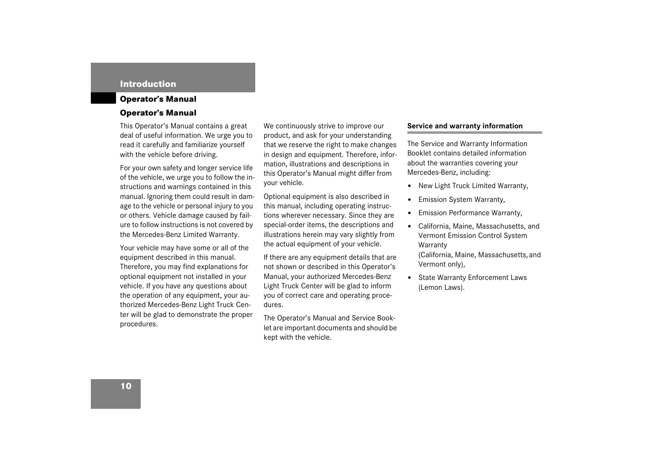 Operator’s manual, Service and warranty information | Mercedes-Benz 2003 M-Class User Manual | Page 10 / 321