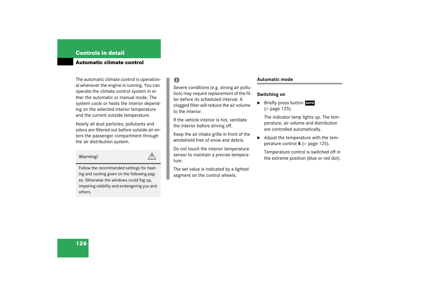 Automatic mode | Mercedes-Benz 2003 M-Class User Manual | Page 126 / 321