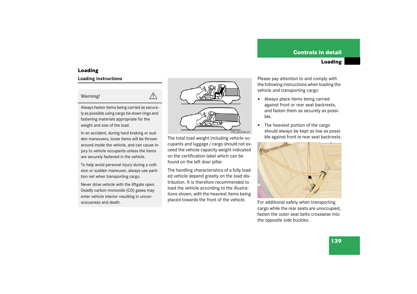 Loading, Loading:instructions, Loading instructions | Mercedes-Benz 2003 M-Class User Manual | Page 139 / 321