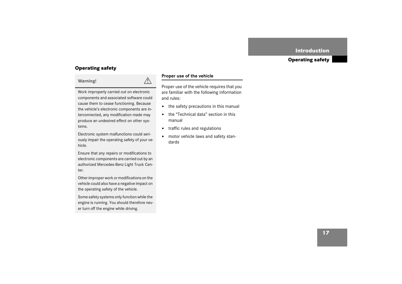 Operating safety, Vehicle:proper use of, Proper use of the vehicle | Mercedes-Benz 2003 M-Class User Manual | Page 17 / 321