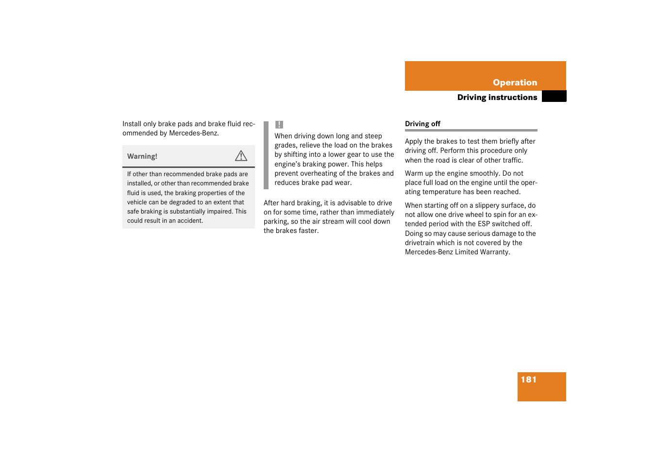 Driving off | Mercedes-Benz 2003 M-Class User Manual | Page 181 / 321
