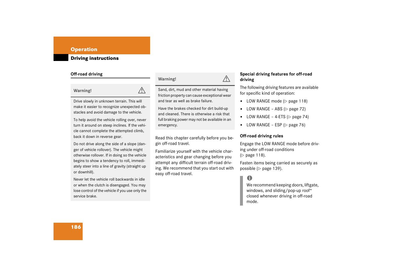 Off-road driving | Mercedes-Benz 2003 M-Class User Manual | Page 186 / 321