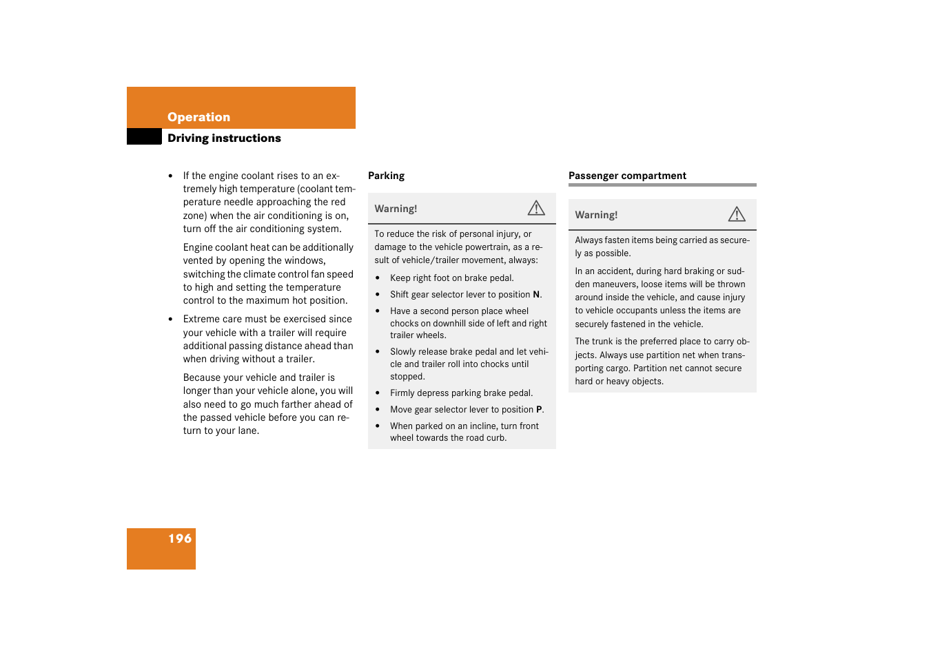 Passenger compartment | Mercedes-Benz 2003 M-Class User Manual | Page 196 / 321