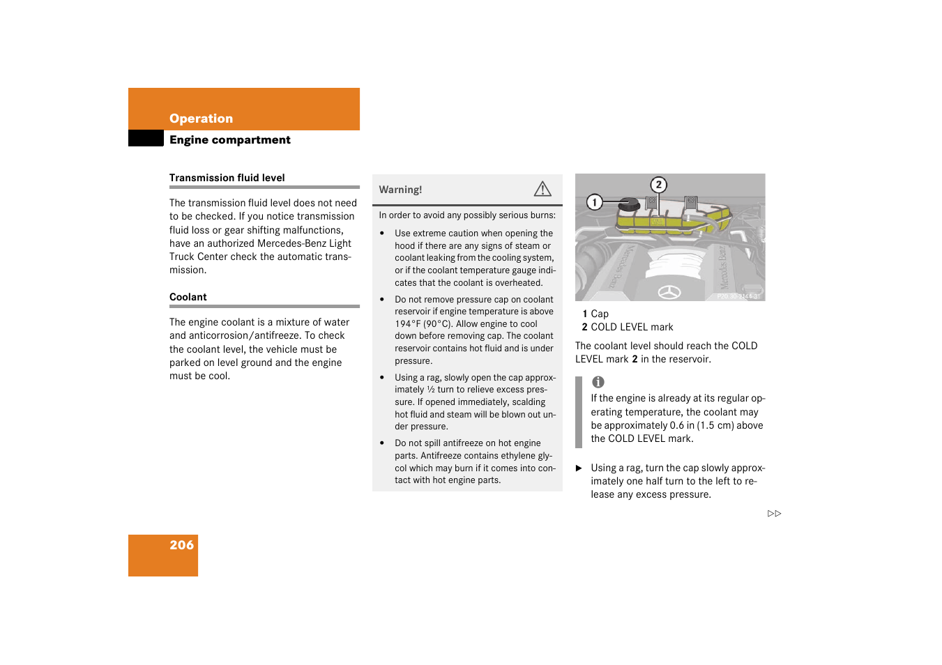 Transmission fluid level coolant | Mercedes-Benz 2003 M-Class User Manual | Page 206 / 321