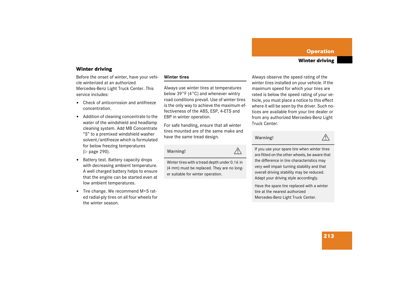 Winter driving, Winter driving:tires;tires:winter;winter tires, Winter tires | Mercedes-Benz 2003 M-Class User Manual | Page 213 / 321