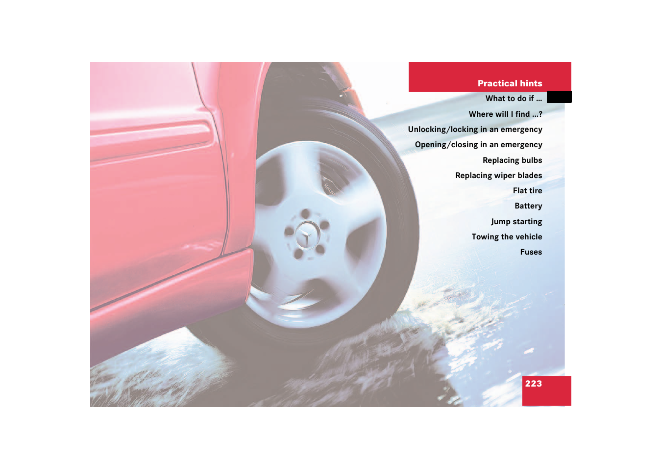 Practical hints | Mercedes-Benz 2003 M-Class User Manual | Page 223 / 321