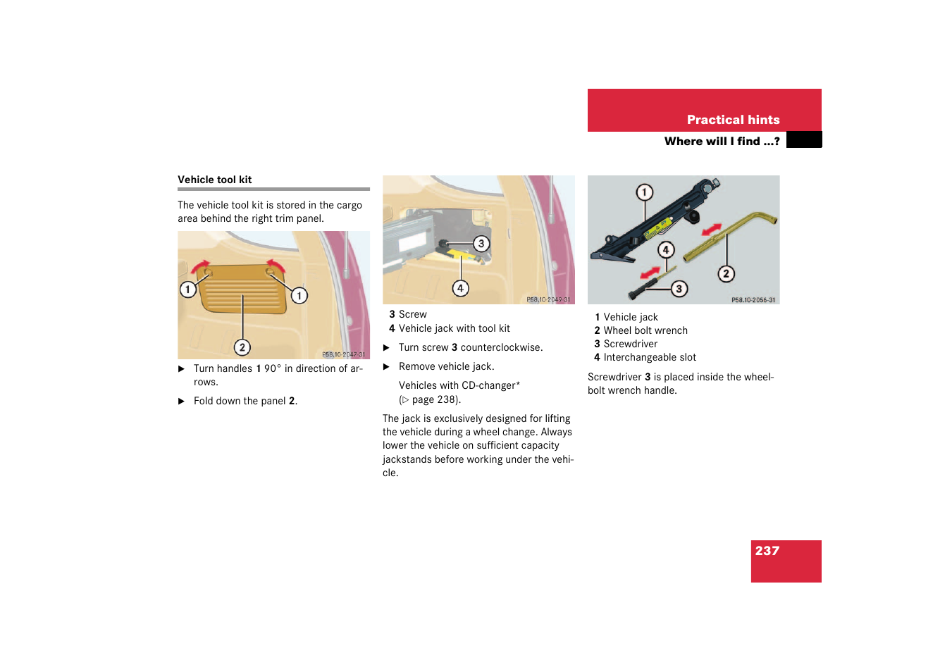 Vehicle tool kit | Mercedes-Benz 2003 M-Class User Manual | Page 237 / 321