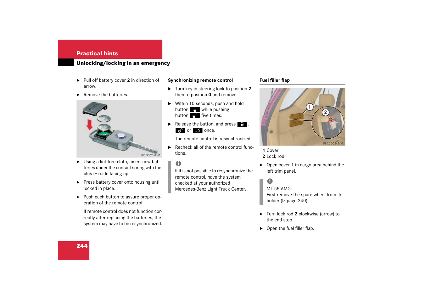 Fuel filler flap | Mercedes-Benz 2003 M-Class User Manual | Page 244 / 321