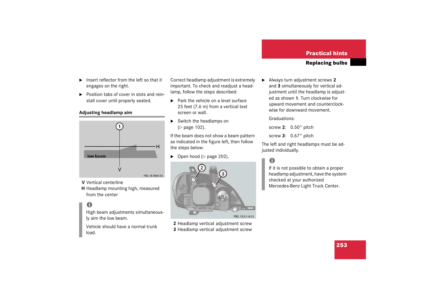 Adjusting:headlamp aim;headlamp aim:adjusting, Adjusting headlamp aim | Mercedes-Benz 2003 M-Class User Manual | Page 253 / 321
