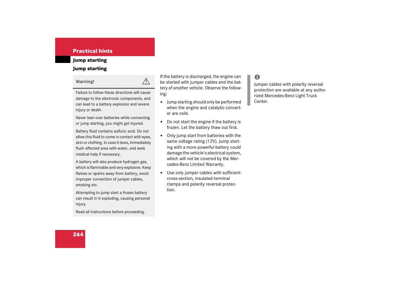 Jump starting | Mercedes-Benz 2003 M-Class User Manual | Page 264 / 321