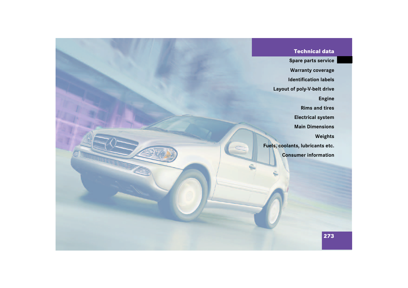 Technical data | Mercedes-Benz 2003 M-Class User Manual | Page 273 / 321