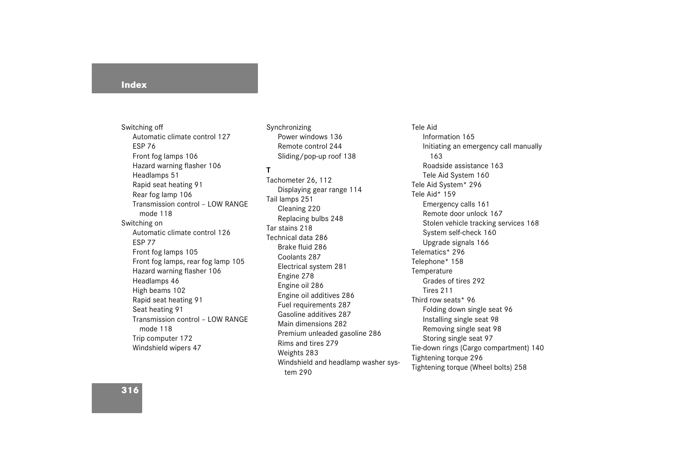 Mercedes-Benz 2003 M-Class User Manual | Page 316 / 321
