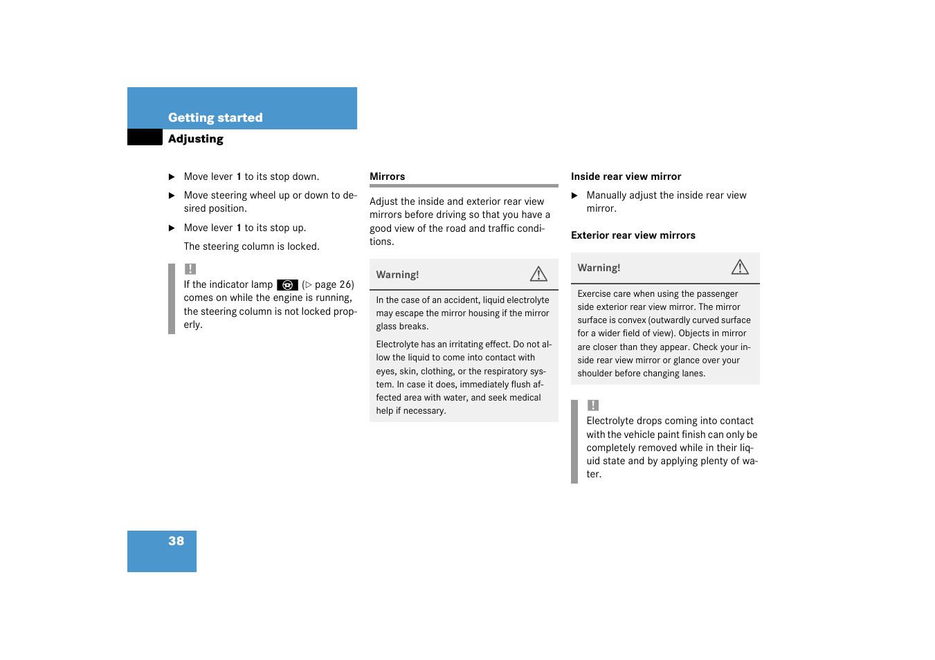 Mirrors:adjusting;adjusting:mirrors, Mirrors | Mercedes-Benz 2003 M-Class User Manual | Page 38 / 321