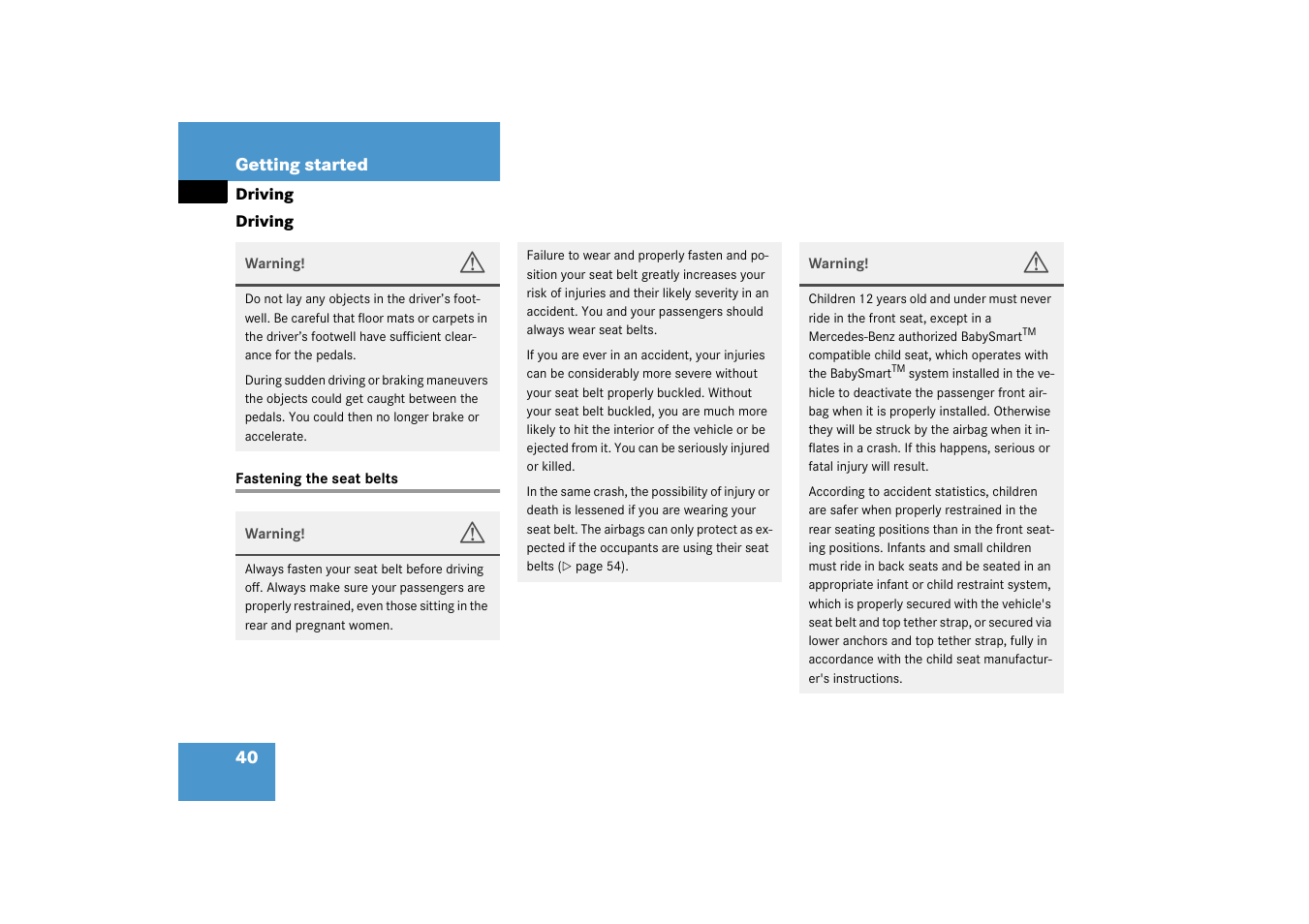 Driving, Fastening the seat belts | Mercedes-Benz 2003 M-Class User Manual | Page 40 / 321