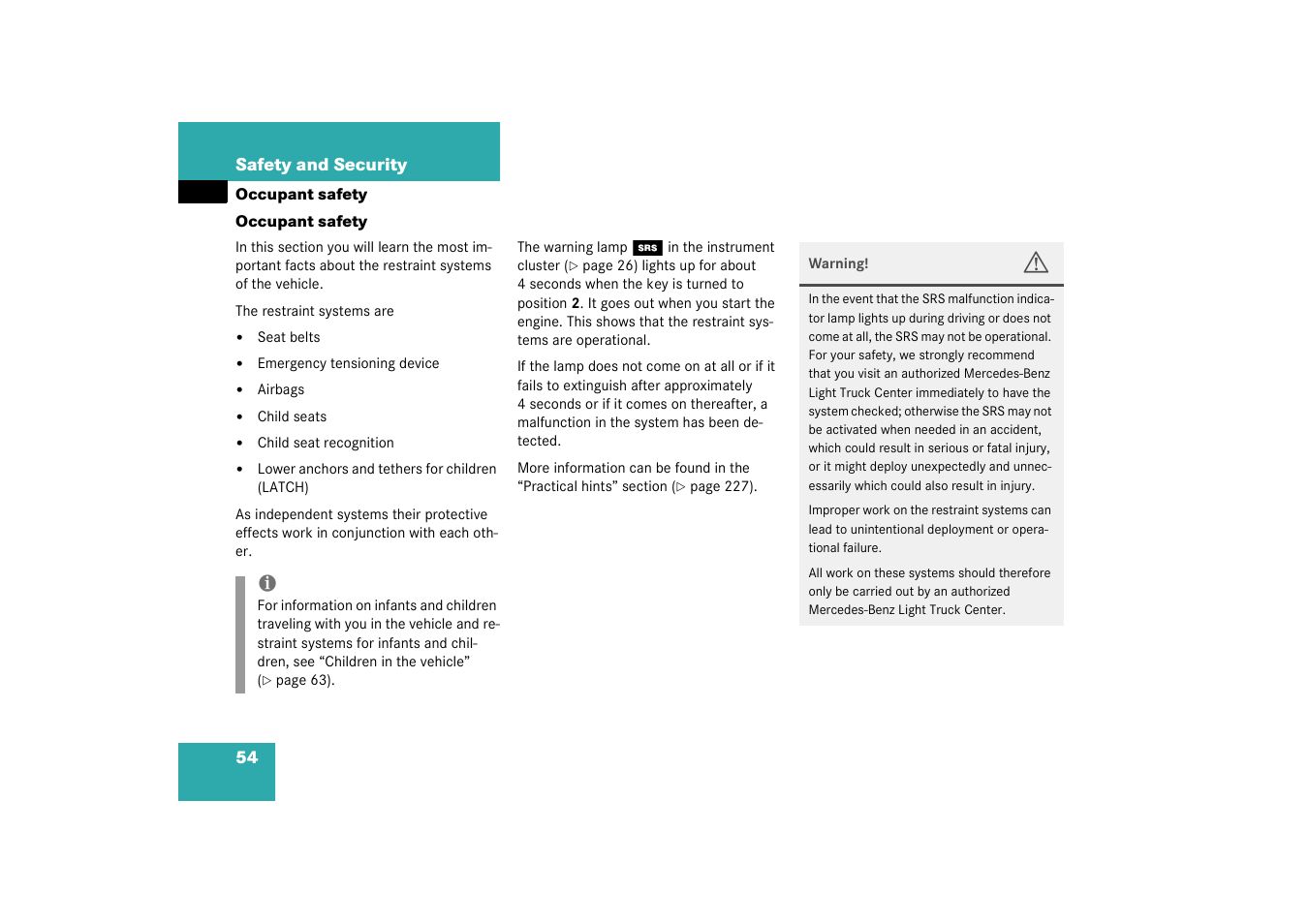 Occupant safety;safety:occupant, Occupant safety | Mercedes-Benz 2003 M-Class User Manual | Page 54 / 321