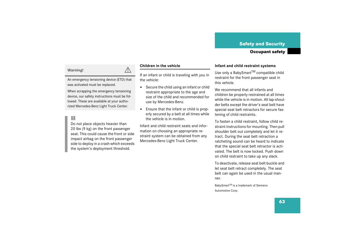 Children in the vehicle, See “children in the vehicle | Mercedes-Benz 2003 M-Class User Manual | Page 63 / 321