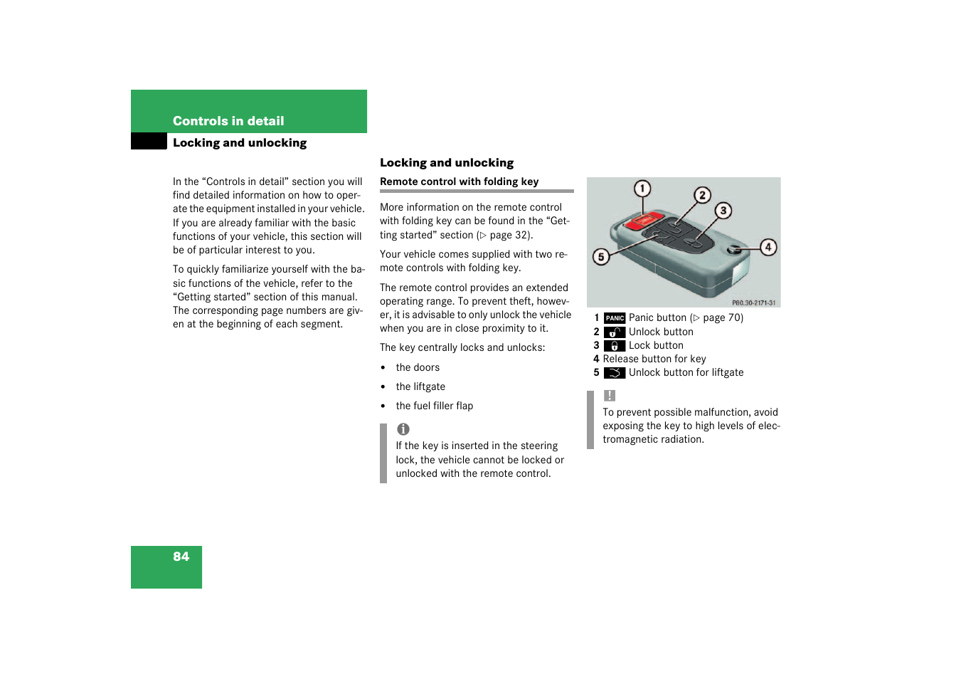 Locking;unlocking, Locking and unlocking, Remote control with folding key | Mercedes-Benz 2003 M-Class User Manual | Page 84 / 321