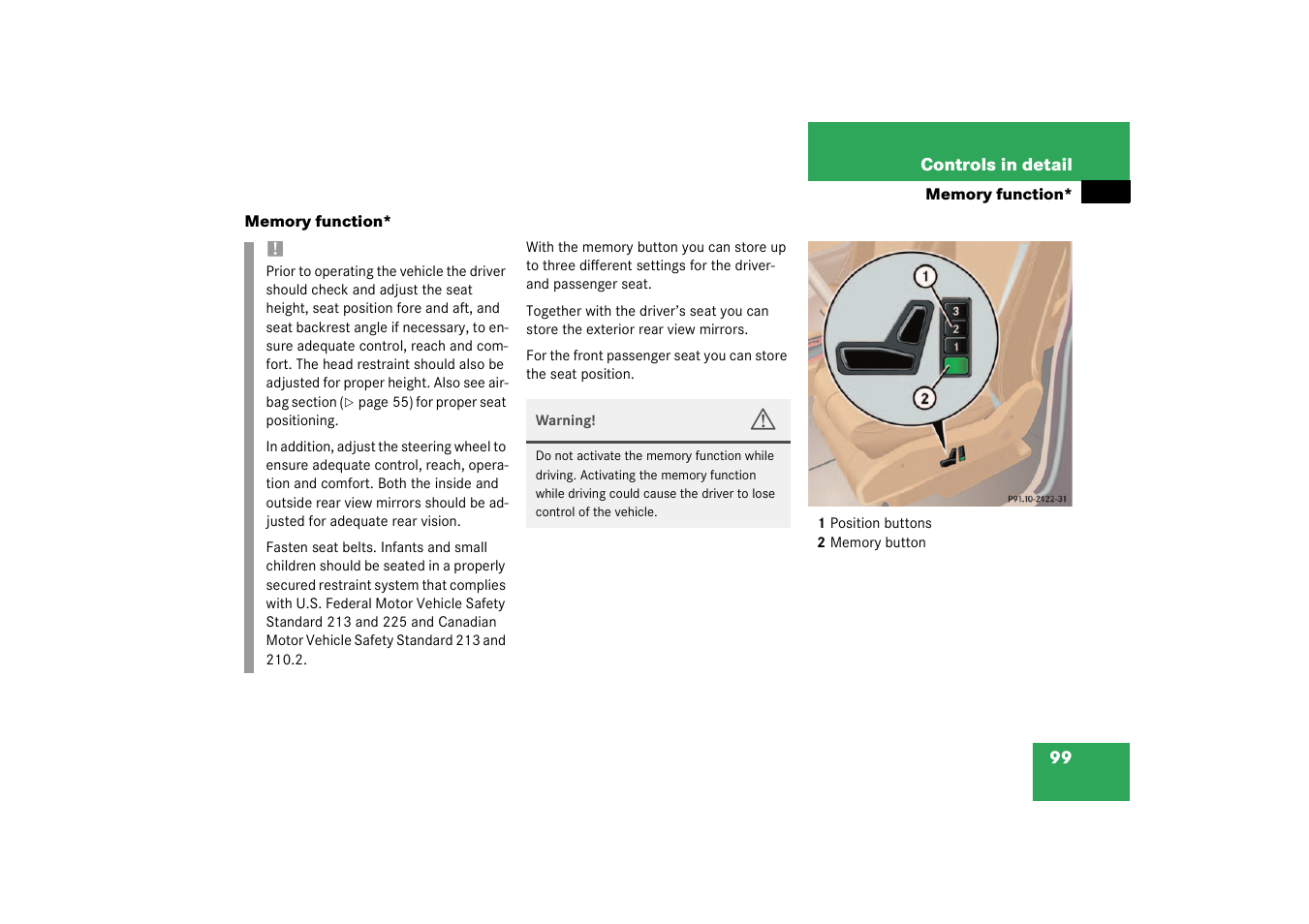 Memory function | Mercedes-Benz 2003 M-Class User Manual | Page 99 / 321