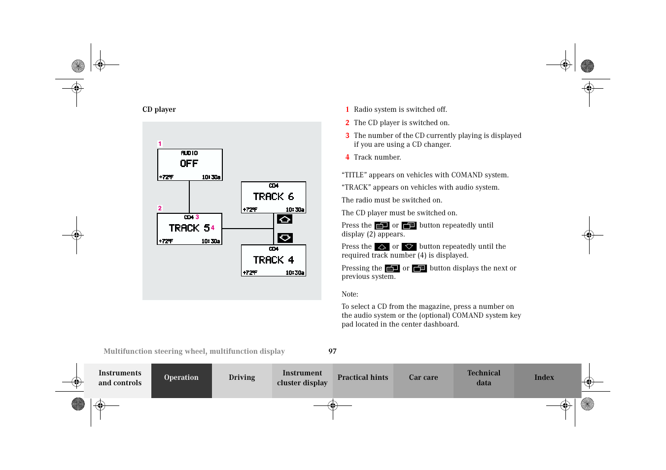 Audio systems:cd player, Cd player | Mercedes-Benz 2002 G-Class User Manual | Page 100 / 385